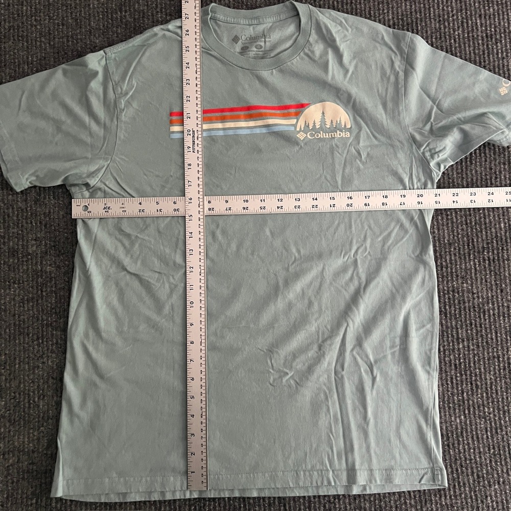Columbia Sportswear Men's Large Sage Green Retro‎ Stripe Sunset Graphic T-Shirt - Picture 6 of 9